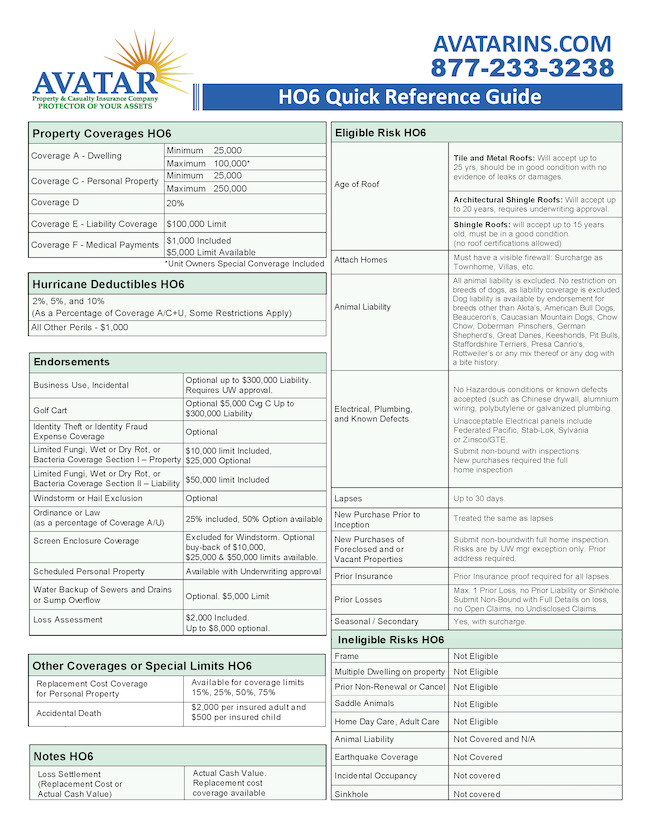 Avatar HO6 Guidelines